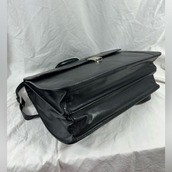 Vintage BOSCA double gusset black leather briefcase with shoulder strap - Picture 8 of 14